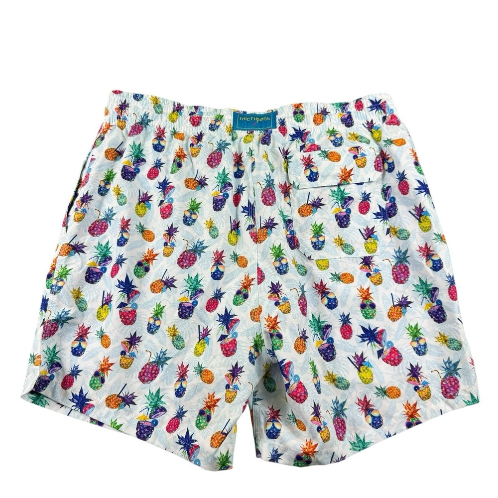 Michaels White Pineapple Rainbow AOP Lined Swim Trunks Mens Large